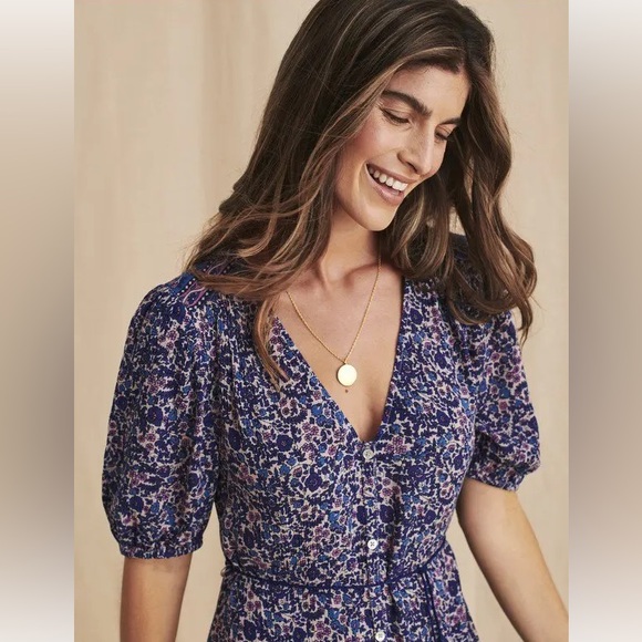 Faherty Orinda Maxi Dress Monserrat Border Floral Size Large - Picture 2 of 6